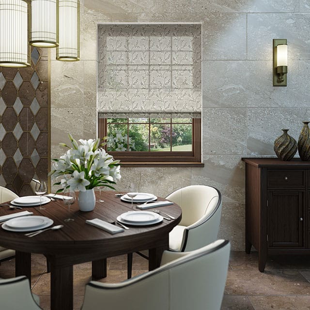roomset showing semi opaque roman in a modern dining room