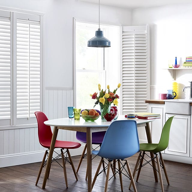 white roomset with shutters in a modern kitchen